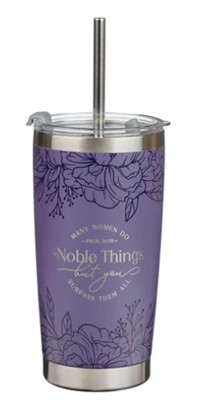 Mug  de voyage en acier inoxydable Noble Things Lavande   -  avec paille réutilisable