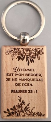 Porte-clés bois rectangulaire fleurs