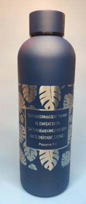 Bouteille isotherme bleu foncé feuillage