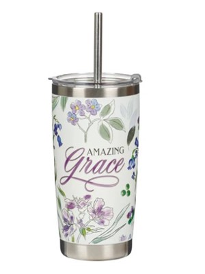 Mug  de voyage en acier inoxydable Amazing Grace - avec paille réutilisable - Purple florral