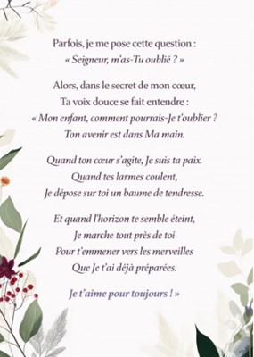 Carte postale prière Dieu t'aime pour toujours