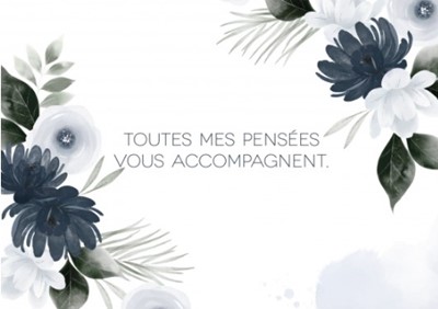 Carte postale condoléances fleurs bleu nuit en aquarelle