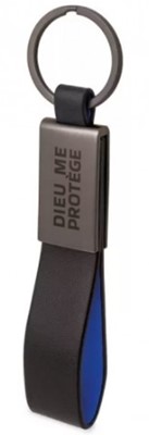 Porte-clé métal et similicuir noir et bleu