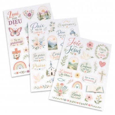 Lot de 3 planches d'autocollants - motifs chrétiens
