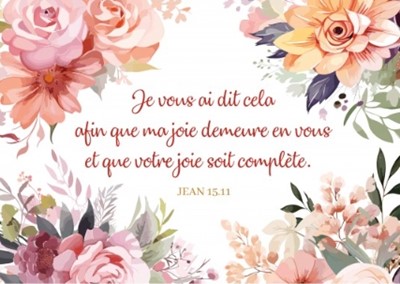 Carte postale avec verset fleurs en aquarelle sur fond blanc