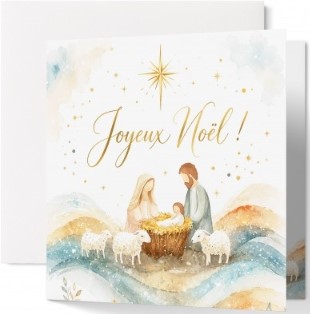 Carte double noël crèche en aquarelle