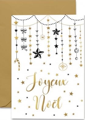 Carte double Noël guirlandes noires et dorées