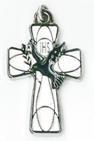 Croix argentée émail blanc 25mm
