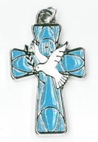 Croix argentée émail bleu clair 25mm