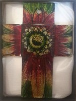 Croix en verre Fleur