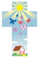 Croix papillons et église