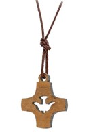 Pendentif croix colombe ajourée bois