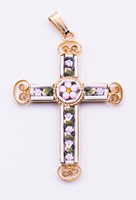 Pendentif croix blanc mosaïque bizantine 4x2.5