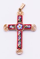 Pendentif croix rouge mosaïque bizantine 4x2.5