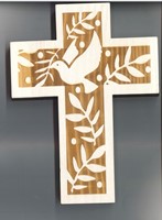 Croix murale bois colombe avec palmier- 18cm