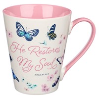 Mug He restores my soul - Butterfly Psalm 23:3