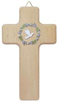 Croix bois colombe blanche 15 cm
