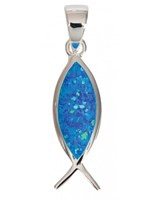 Pendentif ichtus en argent et nacre bleue