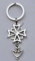 Porte-clés croix huguenote métal argenté brillant