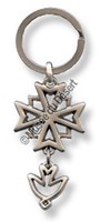 Porte-clés croix huguenote métal argenté satiné mat