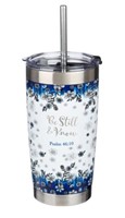 Mug  de voyage en acier inoxydable Be Still and Know - Pslam 46 : 10   avec paille réutilisable