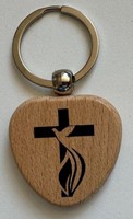 Porte-cles croix-colombe en bois