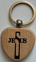 Porte-cles en bois croix-jesus, Jean 3.16
