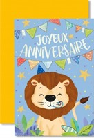 Carte double anniversaire Lion serpentin sur fond bleu