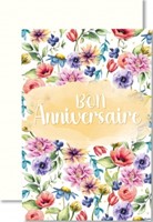 Carte double anniversaire fleurs sur fond saumon