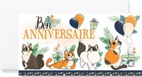 Carte double maxi anniversaire chats, ballons et cadeaux Lam 3. 22-23