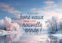 Carte postale bonne année lac et arbres enneigés