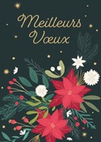 Carte postale bonne année bouquet dessiné sur fond vert