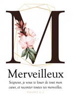 Carte postale avec verset Lettre M - Merveilleux