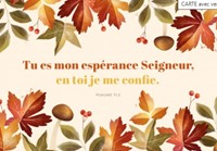 Carte postale condoléances avec verset fleurs d'automne et champignons