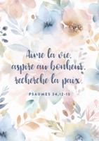 Carte postale avec verset motifs floraux pastels 