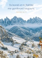 Carte postale avec verset paysage de montagnes en hiver