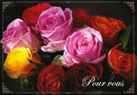 Carte double citation bouquet de roses de couleurs variées