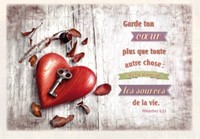 Carte double verset cœur en bois et clé