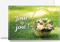 Carte double verset panier de fleurs posé sur l'herbe