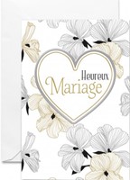Carte double mariage coeur argenté sur fond blanc
