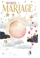 Carte double mariage soleil, mariés sur balançoire