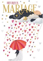 Carte double mariage nuages et pluie de coeurs