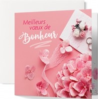 Carte double mariage fleurs roses et carte d'invitation