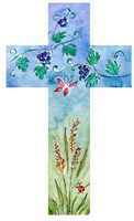 Croix en bois : papillon,raisins, coccinelle