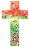Croix en bois : papillons rouge