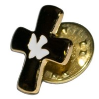 Pin croix dorée, colombe blanche