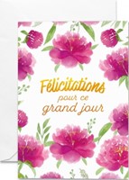 Carte double communion fleurs violettes et doré