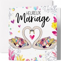Carte double mariage deux cygnes formant un coeur