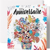 Carte double anniversaire grand bouquet de fleurs multicolores