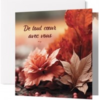 Carte double condoléances fleurs et feuilles d'automne